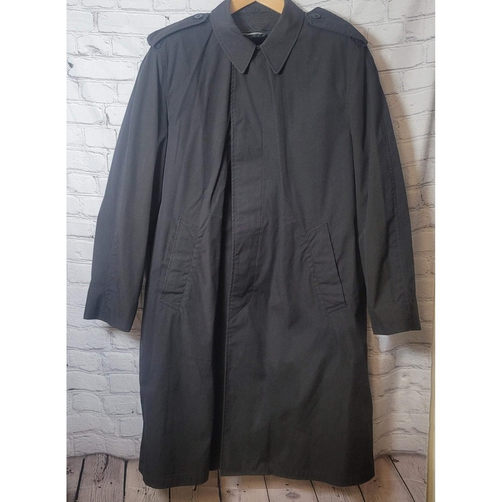 Vintage Centre Mfg Co Raincoat Mens 42R‎ Black Removable Liner Army 80s Overcoat